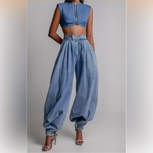 Stylish Blue Wide-Leg Jeans